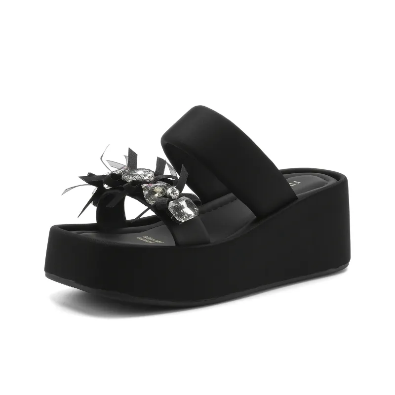 FIVE PLUS PU Polyurethane Slip Resistant Slide Slippers Women's Black-1