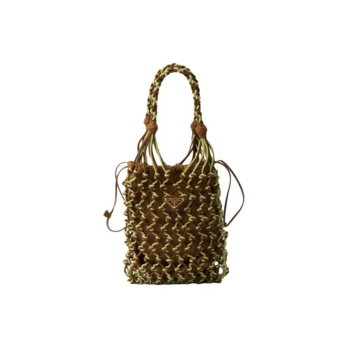 prada Match Cow Leather Handbag Trumpets Women's Brown & Green