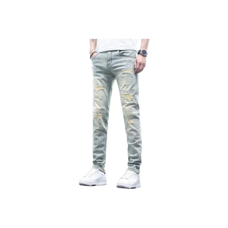JIKENDI Jeans Men Light Blue Ankle Length-0