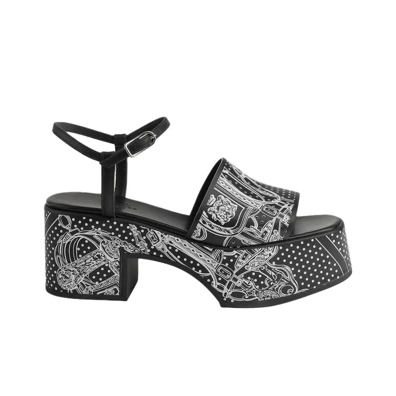 HERMES Kervella One Strap Sandals 7.5cm Women's Black-1