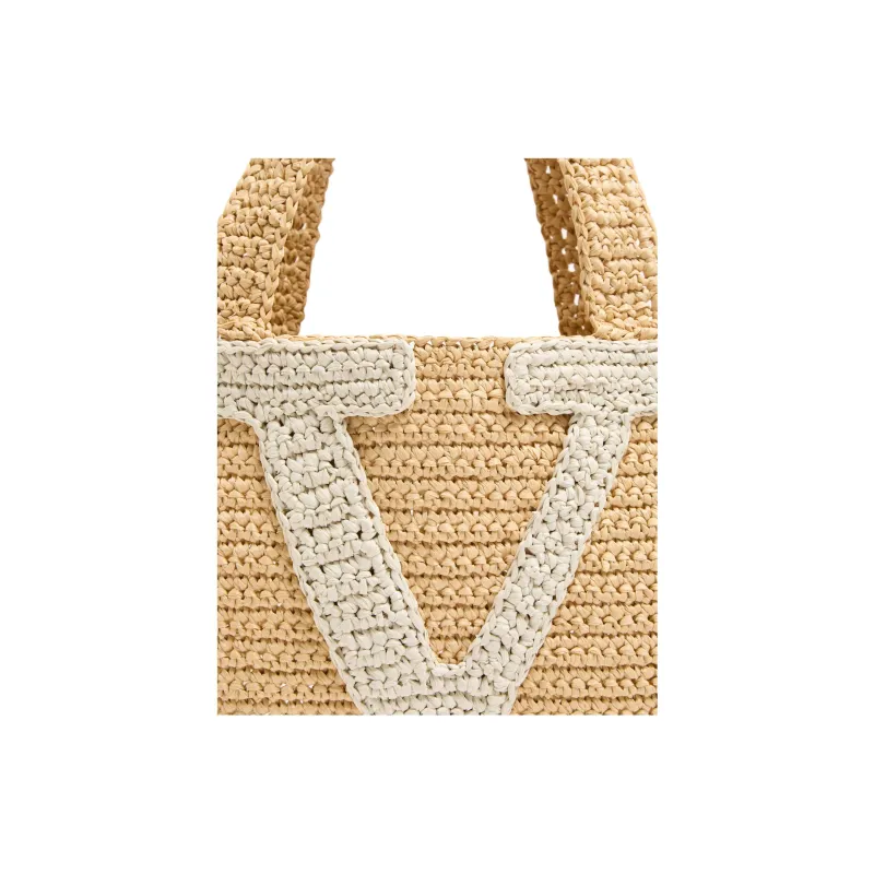 Valentino Raffia Tote Bag, Shopping Bag, Handbag Medium Size Women's Natural Color-5