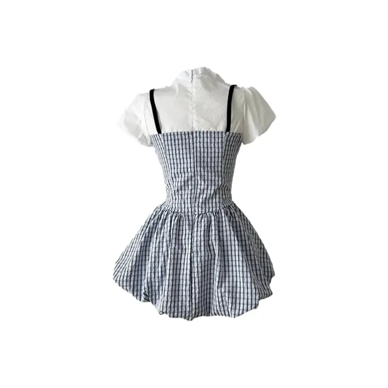 Manekniv Short Sleeved Dress Women's Blue Plaid-1