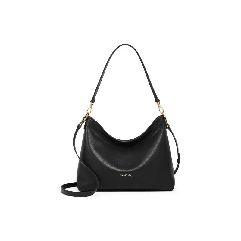 PIERRE CARDIN Cow Leather Shoulder Bag, Crossbody Bag, Tote Bag Women's Black/Beige-0