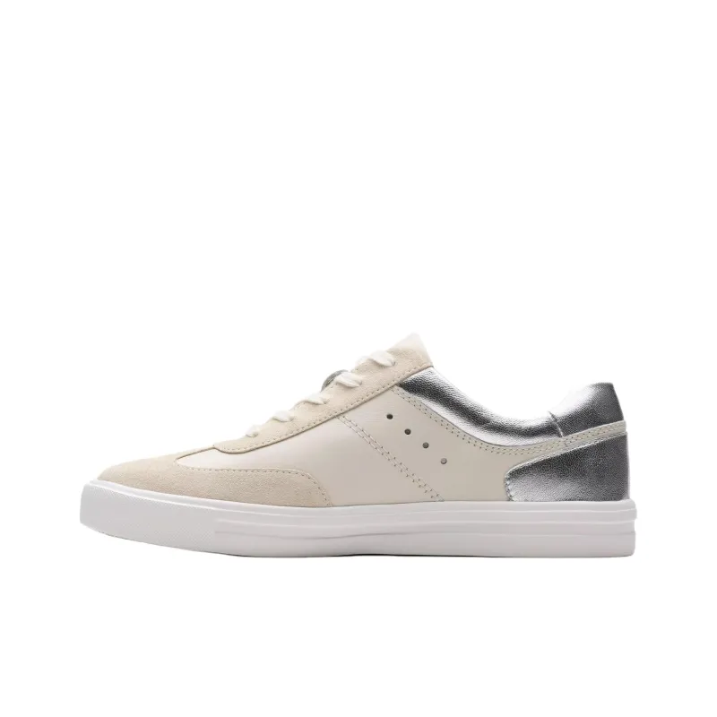 Clarks Makea Court Low Top Skateboard Shoes Women's Silver-1