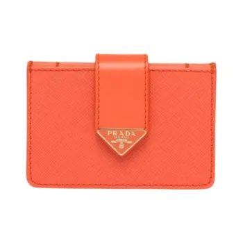 PRADA Saffiano Leather Card Holder Women's Orange