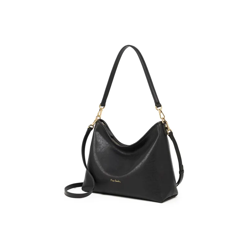 PIERRE CARDIN Cow Leather Shoulder Bag, Crossbody Bag, Tote Bag Women's Black/Beige-1