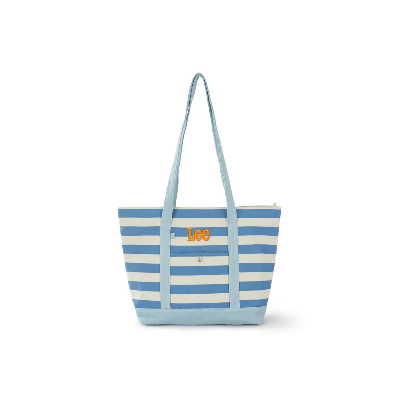 Lee Fabric Tote Handbag, Shoulder Bag Regular Women's Blue White Stripes-0