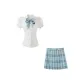 Blue Three-Piece Set (White Cinched Waist Shirt+Cyan Pleated Skirt+Blue Polka Dot Bow Tie)