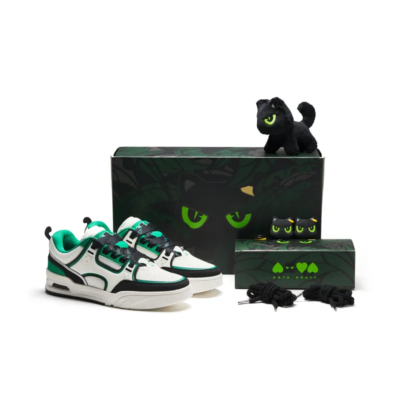 Anta Slip Resistant Shock Absorbers Mid Top Skateboard Shoes Women's White Black Green-1