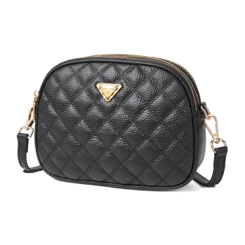 AOKANG Cow Leather Small Round Bag With Diamond Pattern, One Shoulder Crossbody Bag Regular Women's Classic Black/Ecru