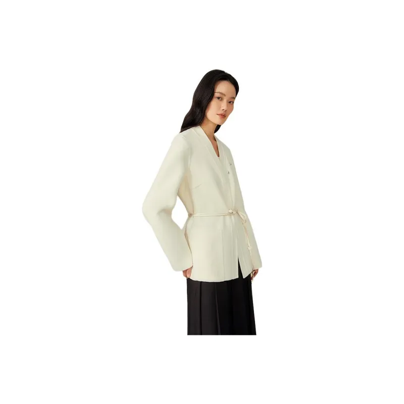 Yiner Cropped Coats Women's Cream White-0