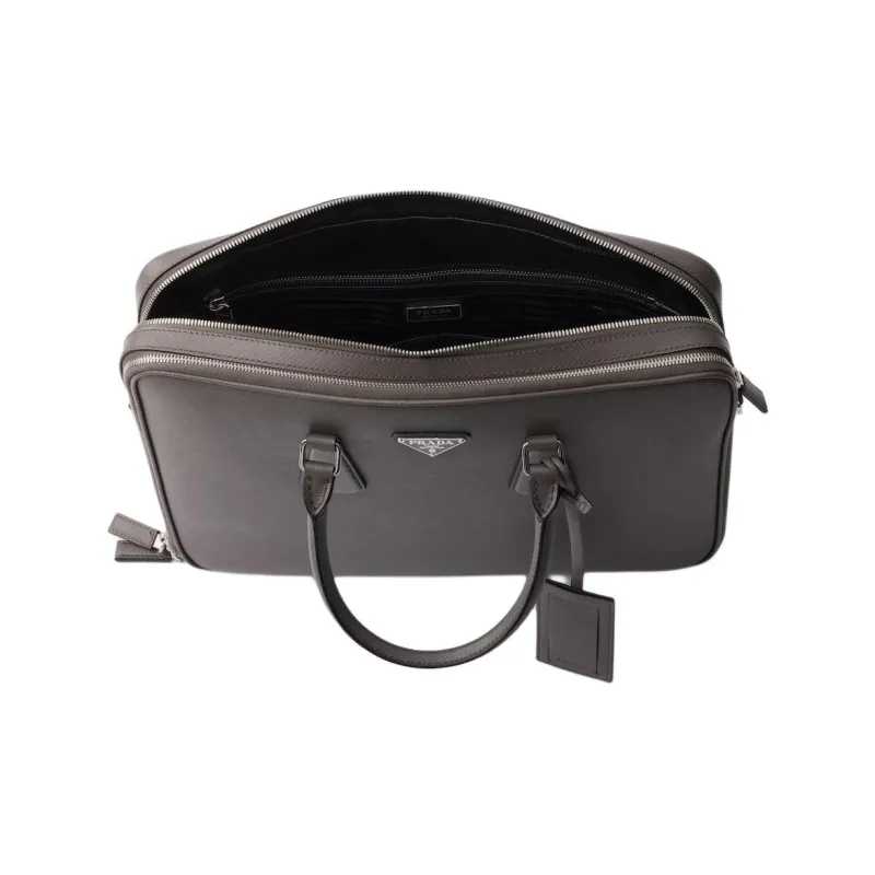 PRADA Calfskin Briefcase Men's Smoky Color-3