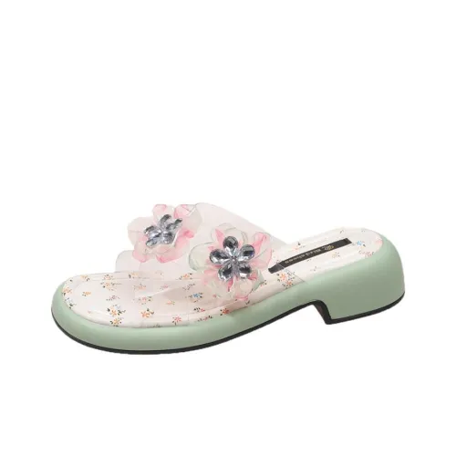LXVB Slide Slippers Women's Green/Ecru/Black/Silver/Pink