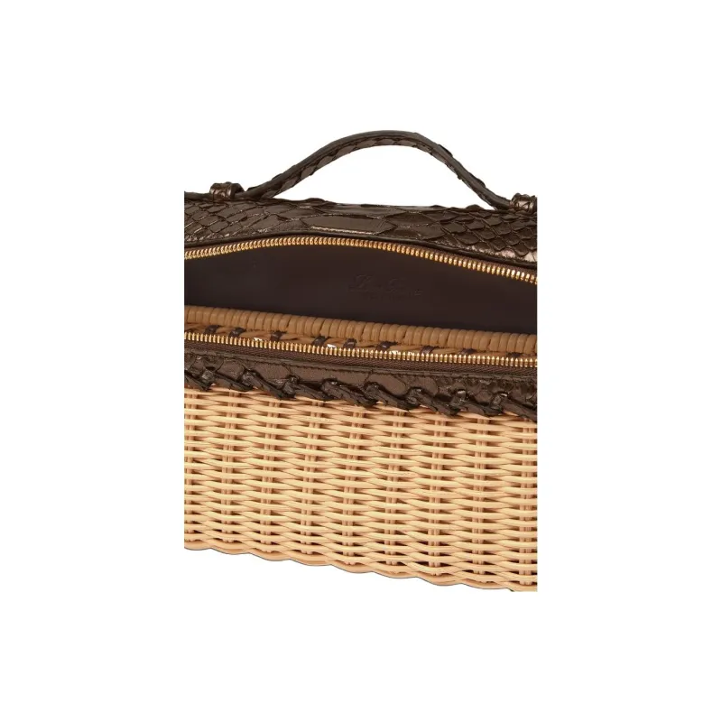 Loro Piana Wicker Wood Shoulder Bag Women's Malt Bronze Brown & Sun Gold-2