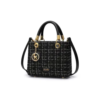 JUST STAR Woolen Tote Crossbody One Shoulder Handbag Regular Women's Black/White/Pink