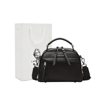 Old Man's Head Top Grain Cow Leather Handbag Regular Women's Black