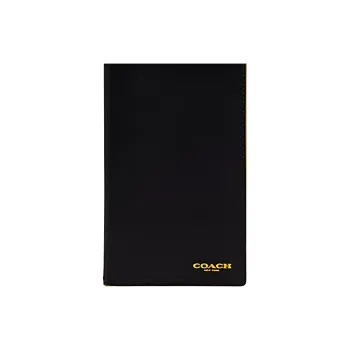 COACH Passport Case Calfskin Wallets Passport Holders Mini Unisex Black With Banana Yellow Stripes