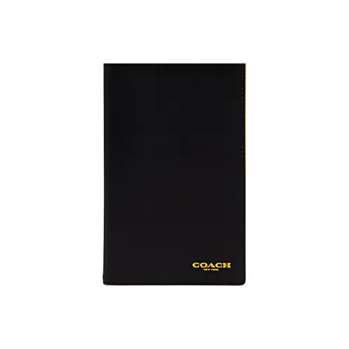 COACH Calfskin Wallet, Passport Holder Mini Unisex Black & Banana Yellow Line