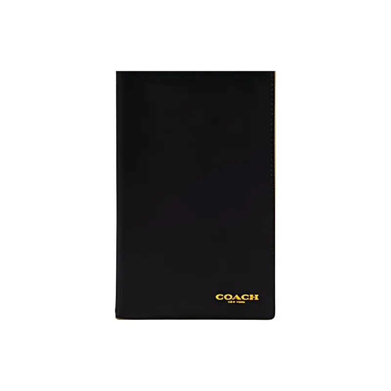 COACH Calfskin Wallet, Passport Holder Mini Unisex Black & Banana Yellow Line-0