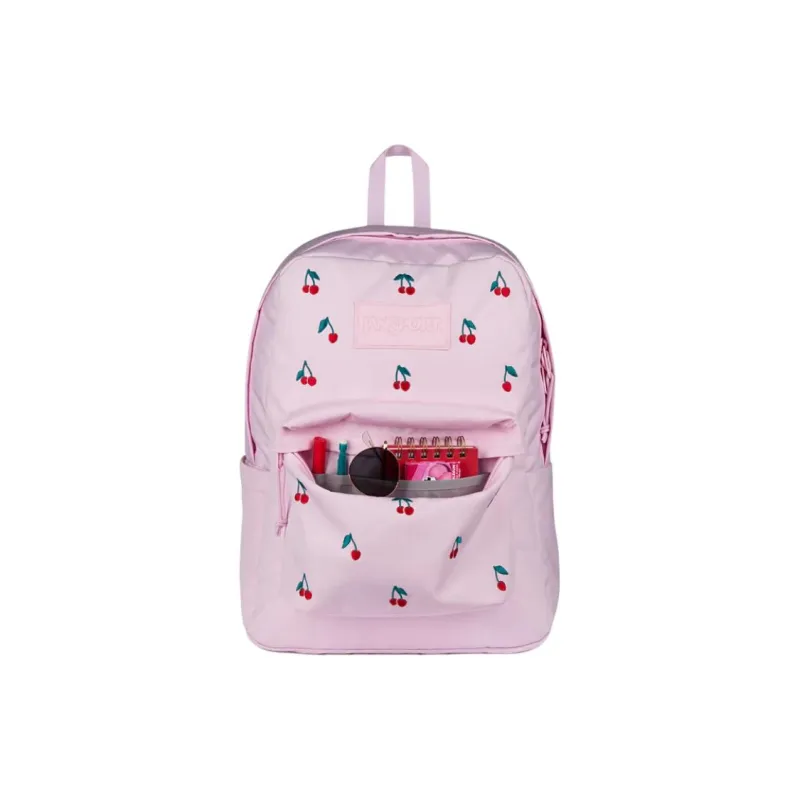 JanSport Polyester Backpack Unisex Pink Cherry Embroidery-4