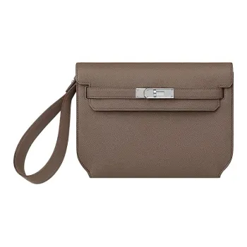 HERMES Kelly Depeches Calfskin Clutch Regular Women's 18 Etoupe Elephant Gray