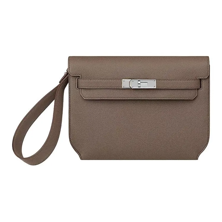 HERMES Kelly Depeches Calfskin Clutch Regular Women's 18 Etoupe Elephant Gray-0