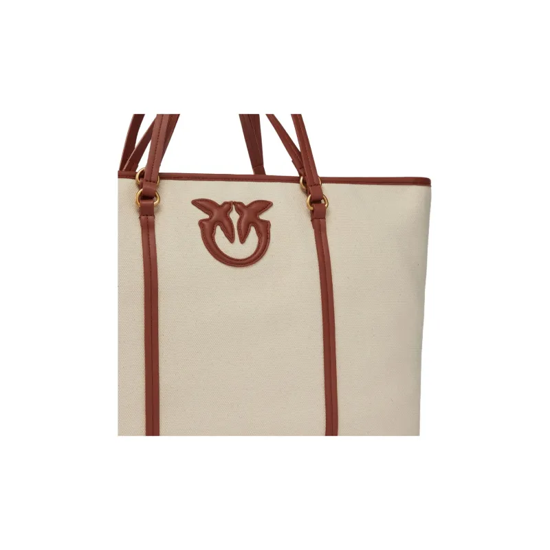 PINKO Love Birds Series Cotton Tote Bag, Shopping Bag, Handbag Women's Ivory White-2