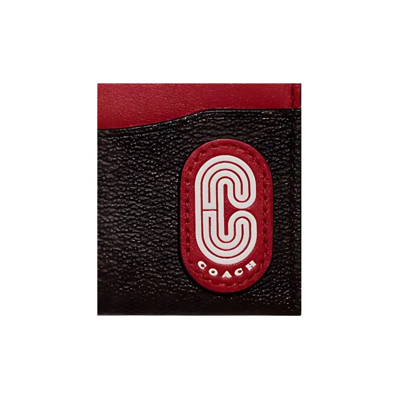 COACH Card Case Coated Canvas With Exquisite Calfskin Document Wallet Card Holders Mini Women's Mahogany Color With Red-2