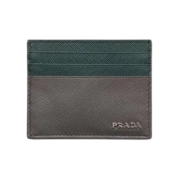 PRADA Saffiano Calfskin Card Holder Card Holder Men's Smoky & Emerald Green