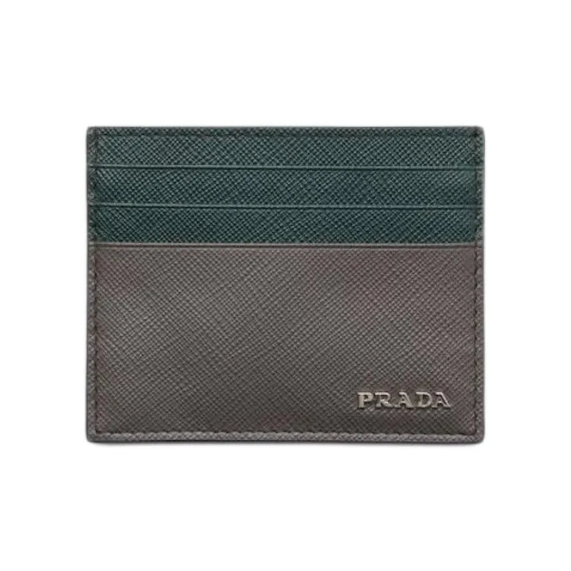 PRADA Saffiano Calfskin Card Holder Card Holder Men's Smoky & Emerald Green-0