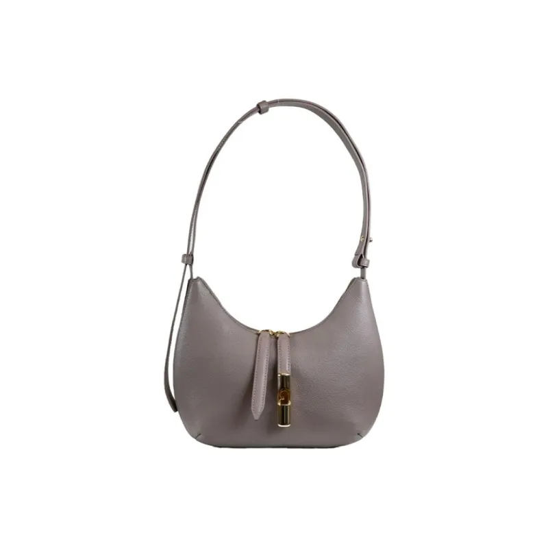 Furla GOCCIA Leather Shoulder Bag Women's Mud Gray Light Purple-0