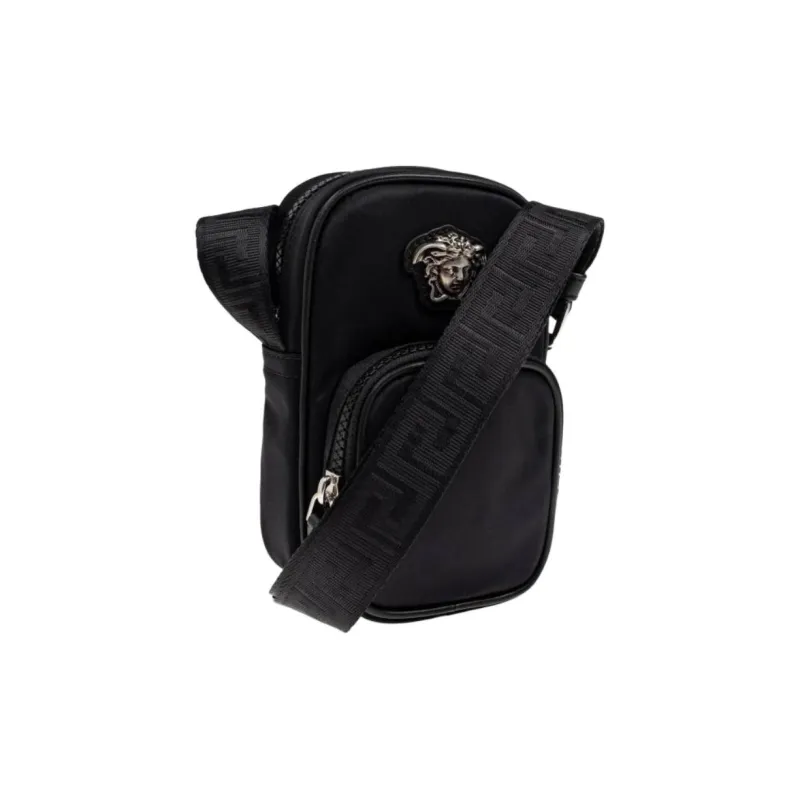 VERSACE Leather Shoulder Bag Trumpets Men's Black-1