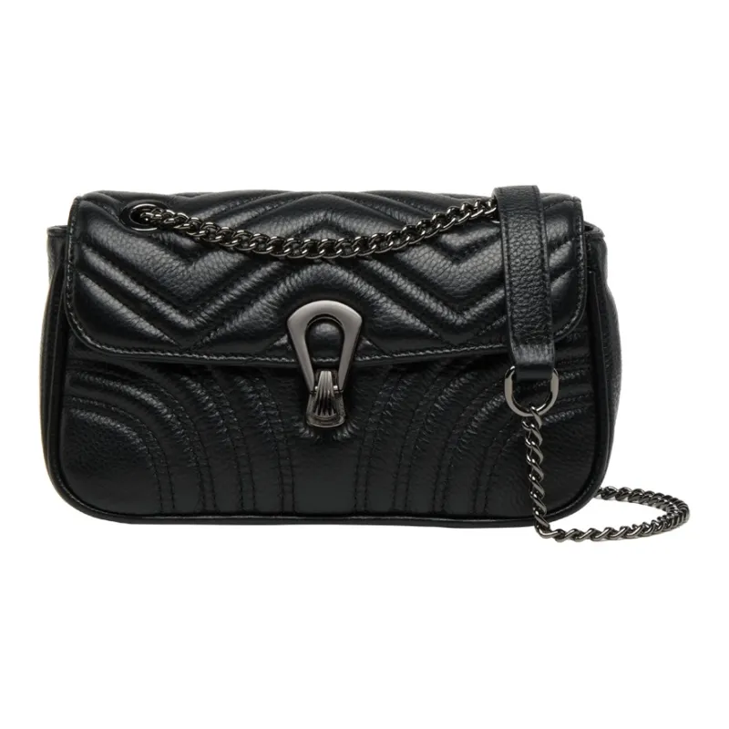 ZOOLER Top Grain Cow Leather Shoulder Bag Women's Black/Ecru/Dusty Blue-0