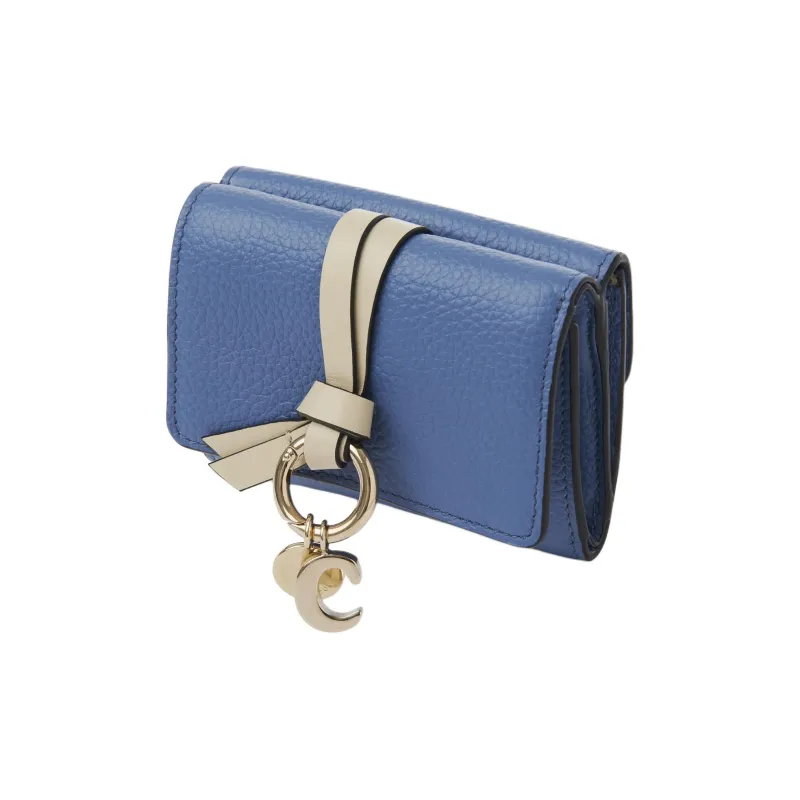 Chloe Grain Cow Leather Trifold Wallet Trumpets Women's Moonlight Blue-1