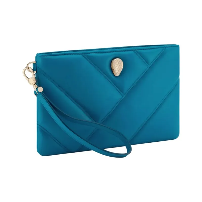 BVLGARI Serpenti Cabochon Cow Leather Clutch Women's Blue-3