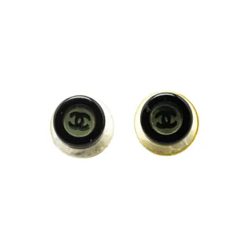 CHANEL 2001 Resin Cc Round Push Back Earrings Costume Earrings