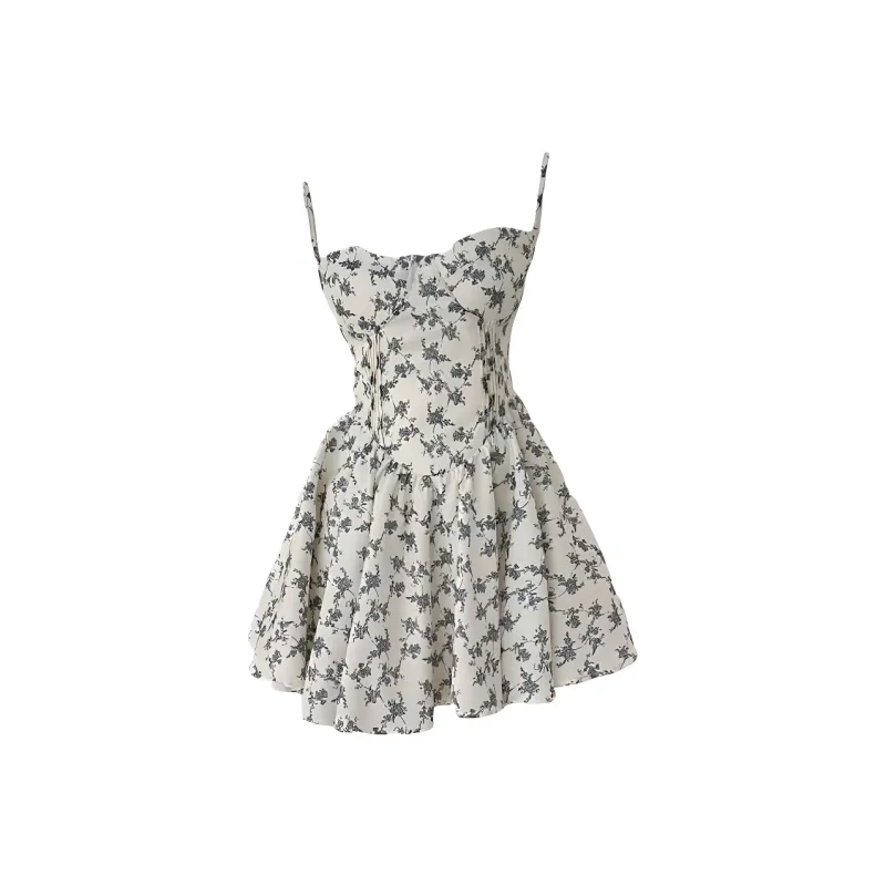 RTNH Slip Dresses Women's Beige With Blue Floral-0