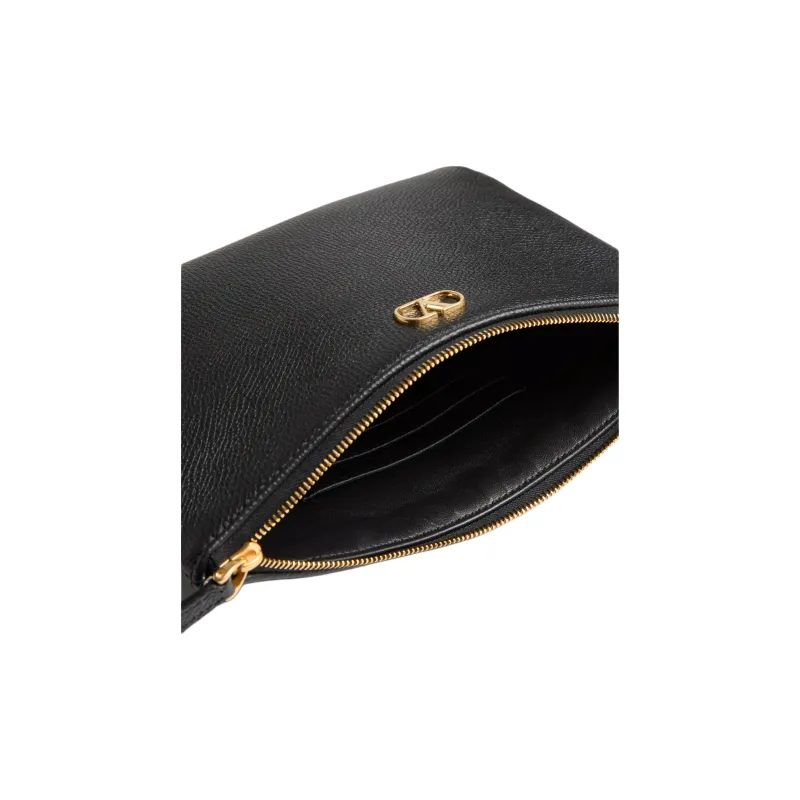 Valentino Vlogo Grain Calfskin Clutch Women's Black-5