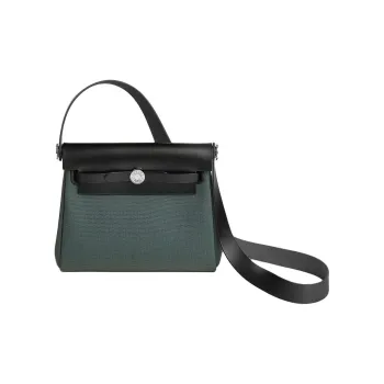 HERMES Herbag Zip Canvas With Hunter Cow Leather Crossbody Bag, Shoulder Bag Women's Marsh Green & Black