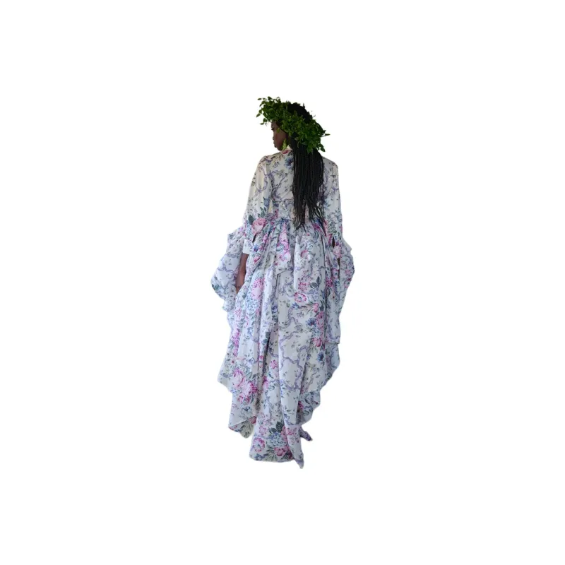 Selkie Collection SS25 Casual Long Skirt Women's Ivory White Base With Poetic Scenery Print-3