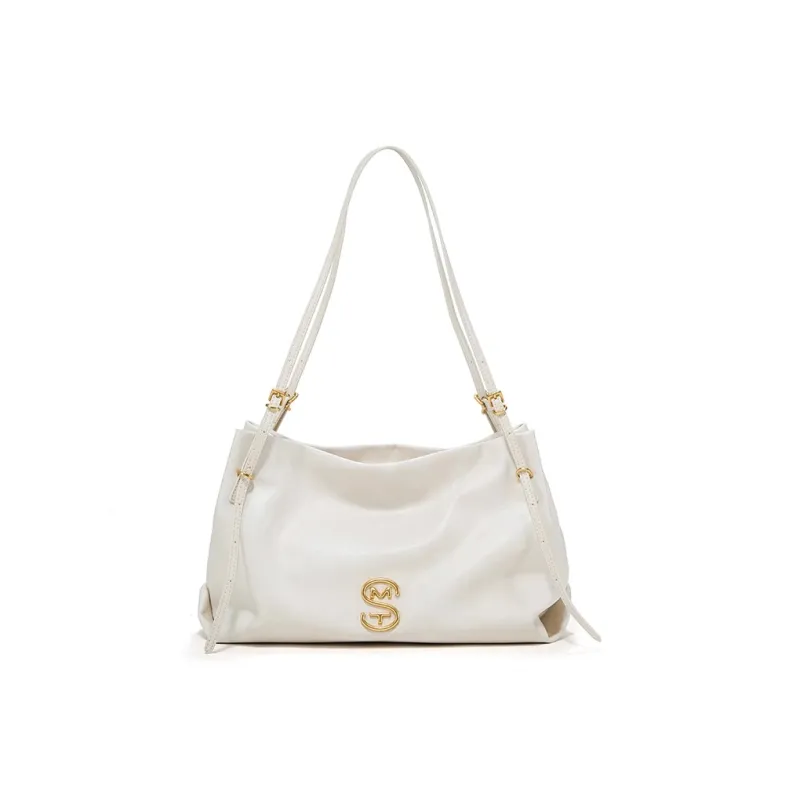 Simedin Cow Leather Shoulder Bag Tubas Women's Deep Black/Pistachios White-7