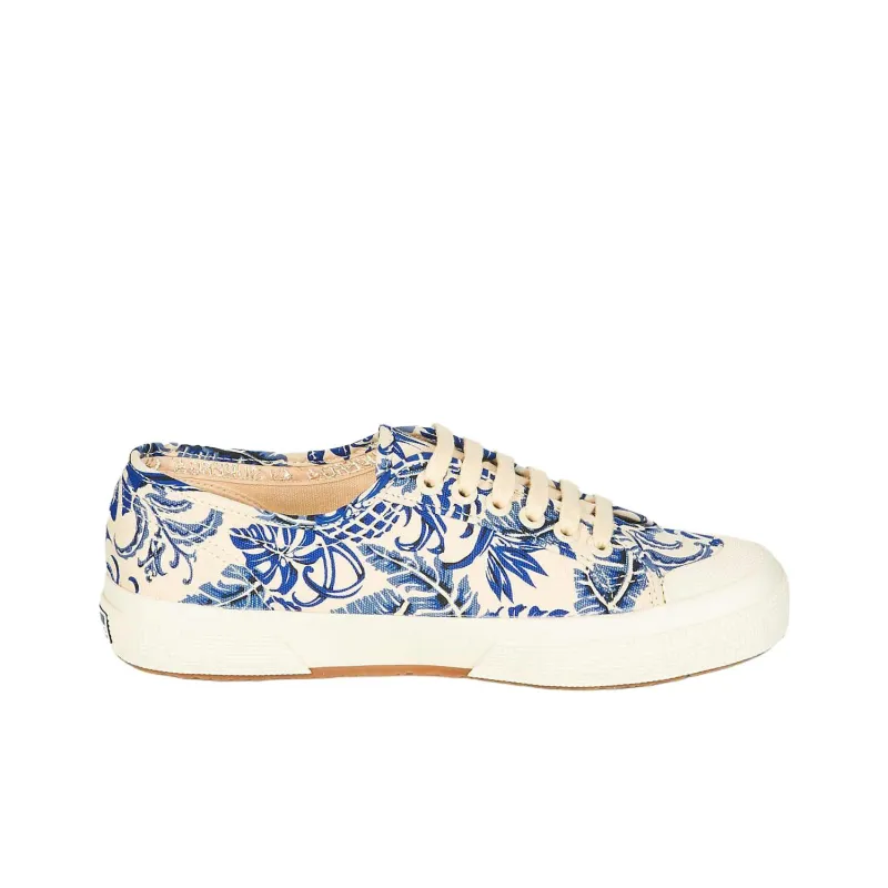 SUPERGA Slip Resistant Low Top Skateboard Shoes Women's Beige Blue-1