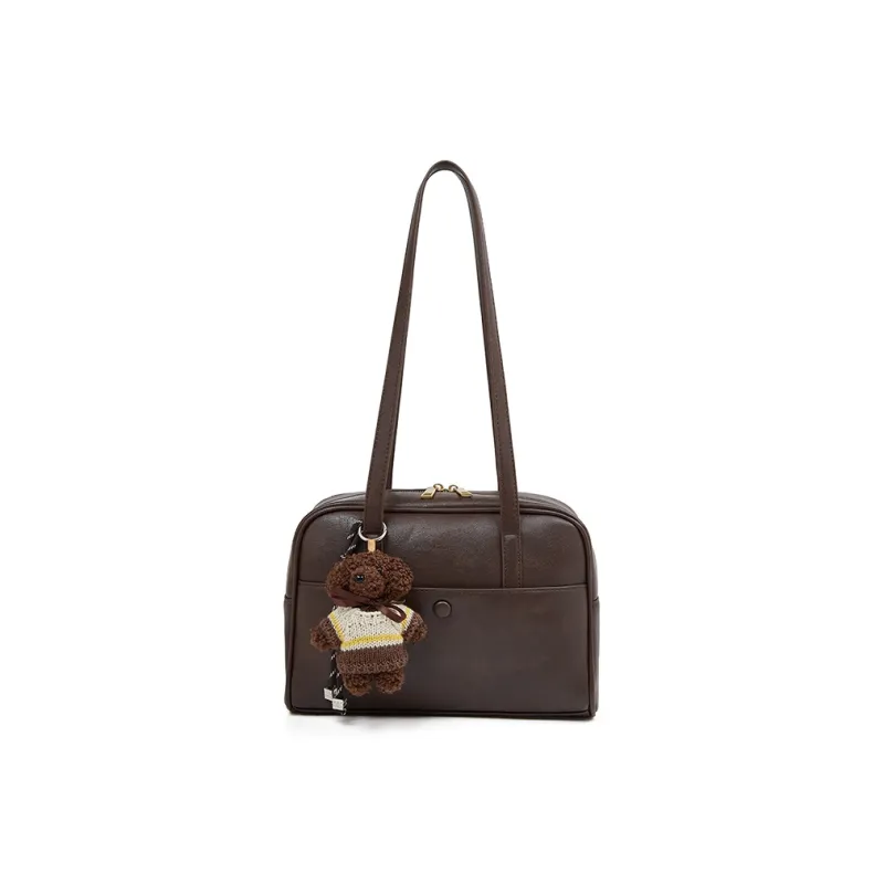 Old Man's Head Synthetic Leather Bowling Bag, Shoulder Bag Women's Coffee/Brown/Black-4