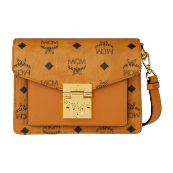MCM Patricia Flap Lock Crossbody Mini Visetos Cognac