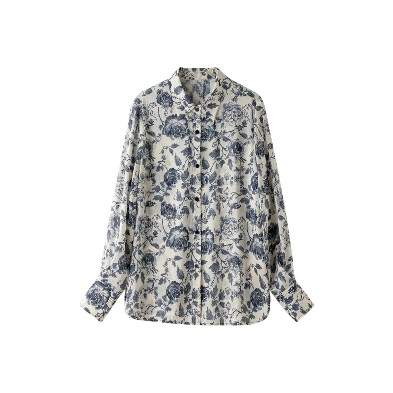 To the west Shirts Women's Blue And White Porcelain-0