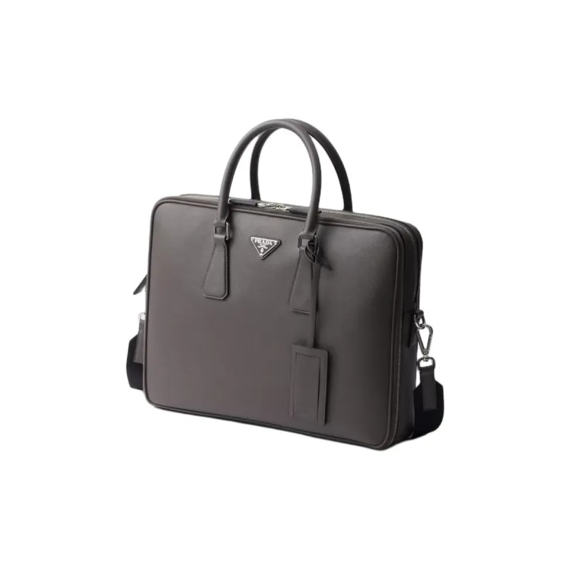 PRADA Calfskin Briefcase Men's Smoky Color-1