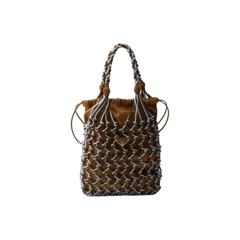 PRADA Cow Leather Handbag Trumpets Women's Brown & Blue-2