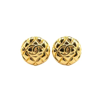 CHANEL 1980 1990 Plated Cc Quilted Clip On Earrings Costume Earrings