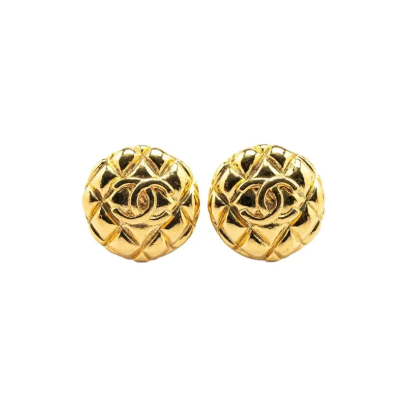 CHANEL 1980 1990 Plated Cc Quilted Clip On Earrings Costume Earrings-0