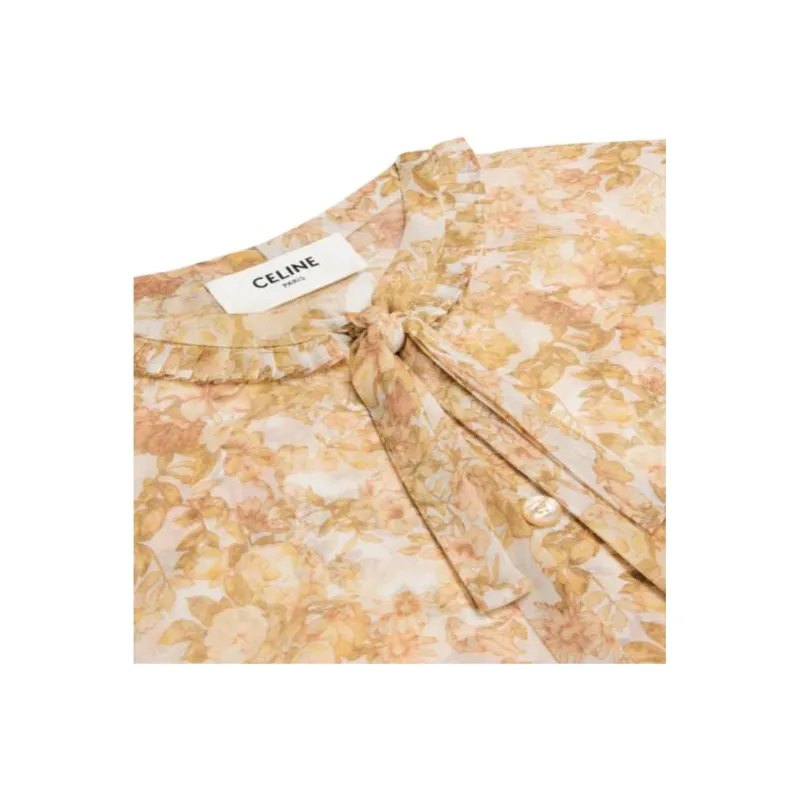 CELINE Thin Lavallière Blouse In Silk Georgette Shirt Women's Yellow-3